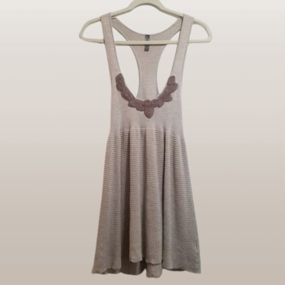 Free People Knit Cream and Brown Mini Sweater Dress | Winter Layering Dress Boho